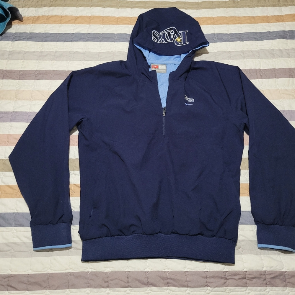 VTG Women Size Medium NIKE Tampa Bay Rays MLB Navy Blue Hooded Jacket